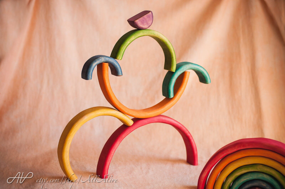 Wooden unique Wavy Rainbow stacker