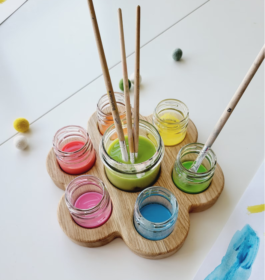 Waldorf Wooden Paint Jar Holder