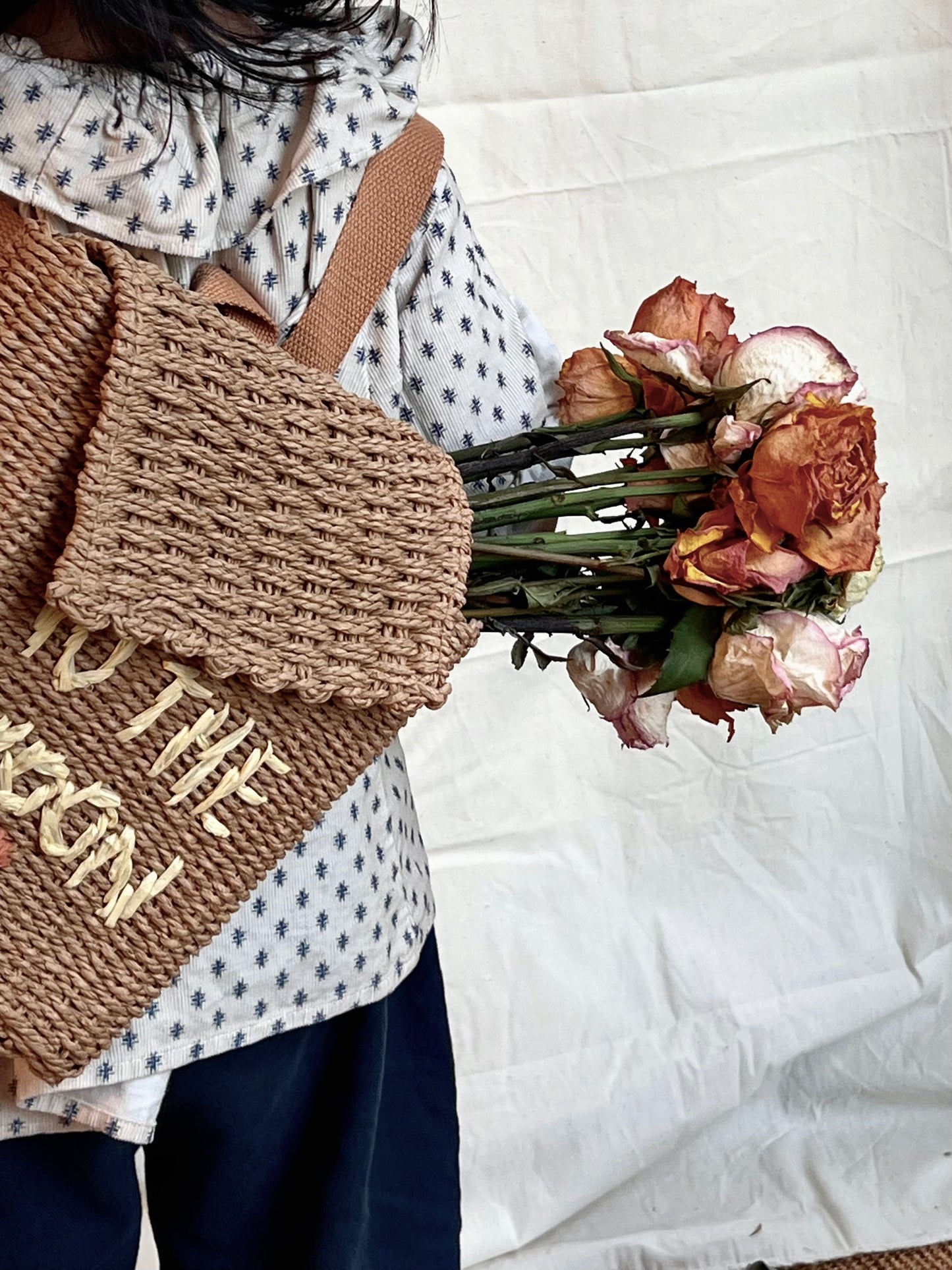 "TO THE MOON" Woven Straw Backpack