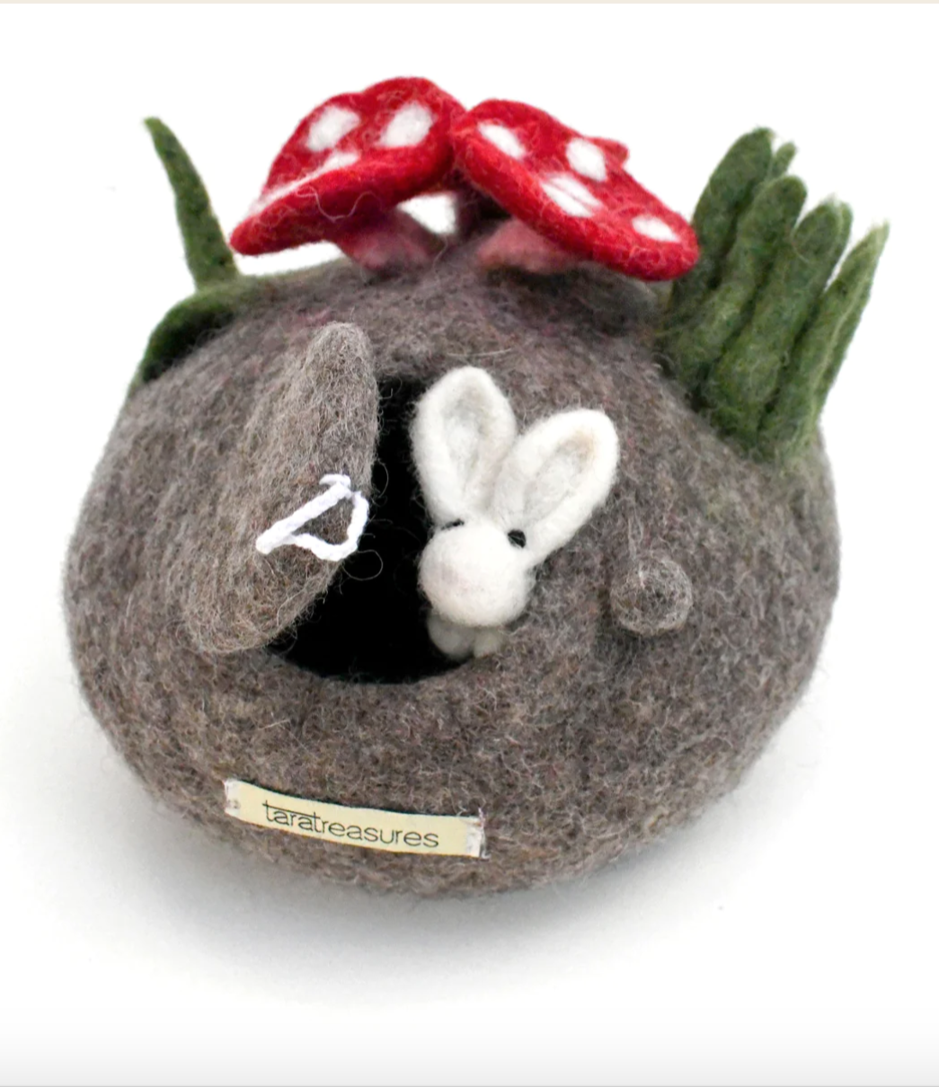 Felt Fairy Toadstool House With Rabbit Toy