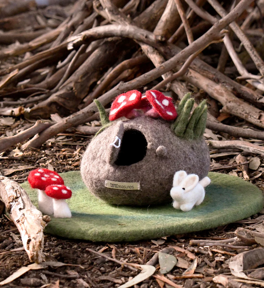 Felt Fairy Toadstool House With Rabbit Toy