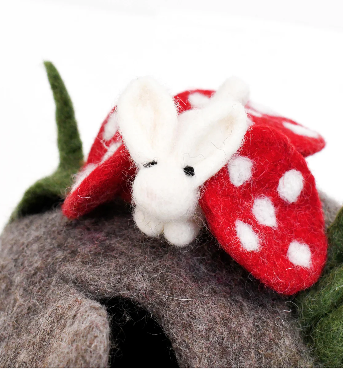 Felt Fairy Toadstool House With Rabbit Toy